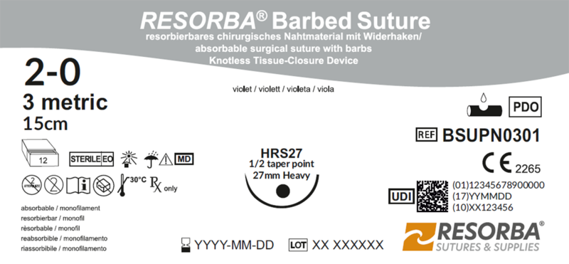 РЕСОРБА Барбд Сичер USP2-0 фіол. з борідками 15см, збіл.кол.голка 27мм, 1/2кола
